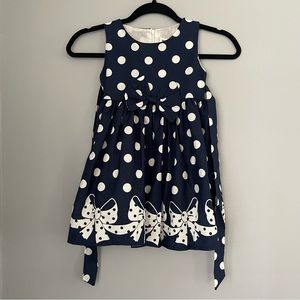 New Girls Navy Blue and White Polka Dot Bow Pleated Skirt Dress Size